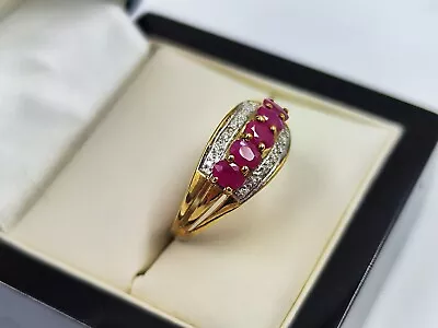 9ct Gold  Ring Ruby And Diamond Size Q Hallmarked Gorgeous Ring  • £132