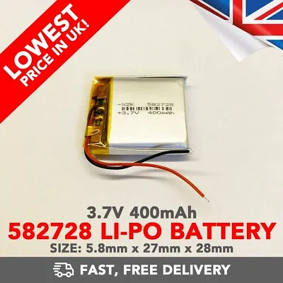3.7V 400mAh Li-Po Battery (582728) Rechargeable High Capacity Tablet + Device • £5.49