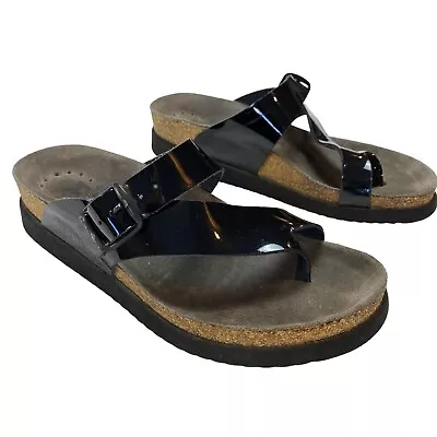 Mephisto Helen Thong Sandals Women 5 Black Patent Leather Cork Footbed Air Relax • $32.50