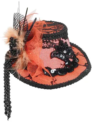 Women's Gothic Orange Mini Top Hat With Black Lace Trim • $12.98