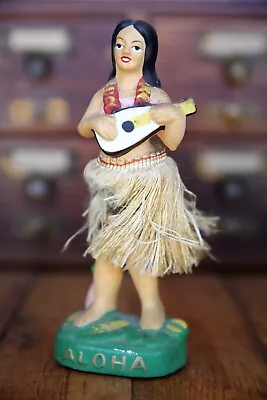 Vintage Aloha Hula Girl Ukulele Nodder Dashboard Dancer Bobble Hawaii Tiki Doll • $55.99