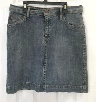 Z Cavaricci Denim Skirt Size 12 Pockets Logo Soft Retro Western Excellent Shape • $14