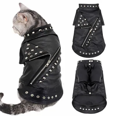 Fashion Leather Jacket Waterproof Small Dog Coats For Winter Pet Cat Clothes Pug • £16.19