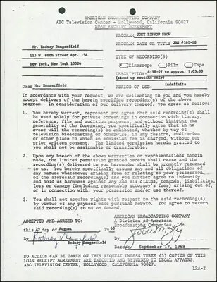 Rodney Dangerfield - Document Signed 08/29/1968 • $850