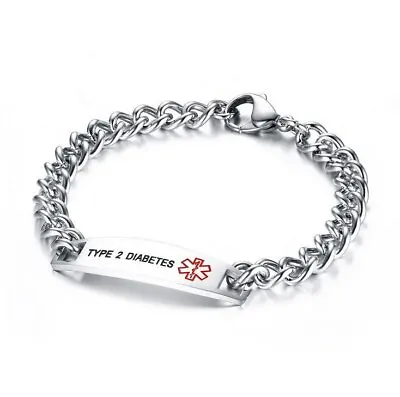 Medical Alert Bracelet DIABETIC Epilepsy PACEMAKER Stainless Steel Curb Chain • £4.99