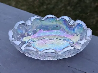 Moon And Star Glass Crystal Clear Carnival Iridescent Oval Ashtray Trinket Dish  • $25.99