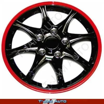 Wheel Covers 16 Inch Black & Red Gloss Set Of 4 Universal • $66.45