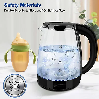 1.8L Electric Kettle Glass 360 Blue LED Illuminated Jug Auto Shut Off Protection • £11.34