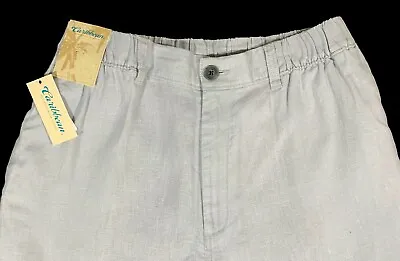 Men's CARIBBEAN Grey Gray LINEN Drawstring Pants 40x32 NEW NWT Nice! • $39.99