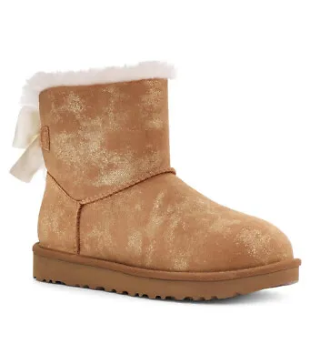 Women's UGG Mini Bailey Bow Chestnut Glimmer Faux Fur Lined Boot *IN HAND* • $99.99