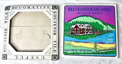 VTG Rikas Roadhouse & Landing Big Delta Alaska Wall Hanging Souvenir Tile Trivet • $15.42