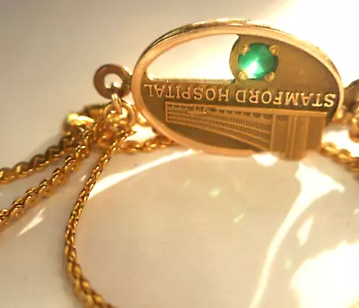 Vtg 10K Gold Emerald Stamford Hospital Double Chain Tennis Chain Bracelet • $99.99