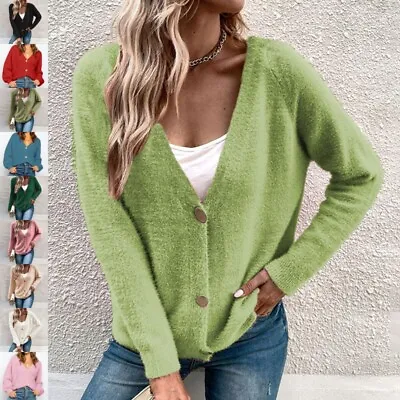 Women Cardigan Sweater Long Sleeve Coat Ladies Open Front Holiday Loose V Neck • £17.99