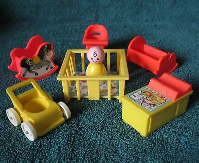 Vintage Fisher Price Little People YELLOW/PINK NURSERY SET & Baby • $19.99