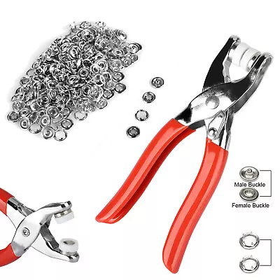 Metal Sewing Button Hollow Prong Ring Press Studs Snap Fasteners Plier Tool Kit • $10.98