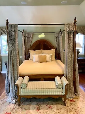 🦥Ethan ALLEN CaL King TraDitionaL WOOD CanoPy Bed W/ CURTAINS • $2399