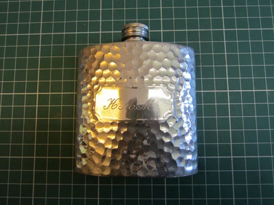 £4.99 • Buy PEWTER HIP FLASK 4oz HAMMERED DESIGN & INSCRIPTION CARTOUCHE SHEFFIELD