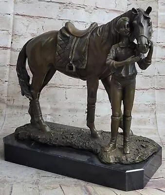 Vintage Cast Bronze After Mene Sculpture Equestrian Race Horse Jockey NR Deal • $287.40