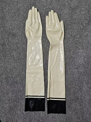 Latex Elbow Gloves - Cream And Black - Medium • £20