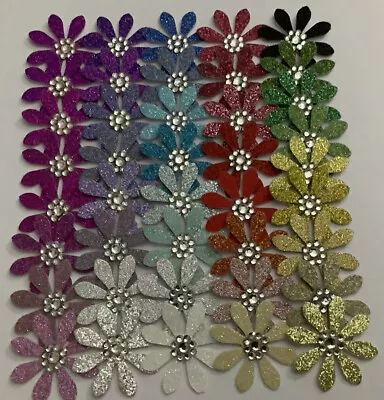 40 Handmade Medium Daisy Glitter Paper Flower Embellishments Mixed Colours 2.5cm • £1.29