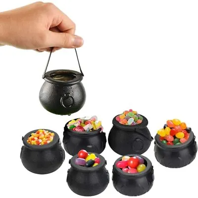 6-12x Mini Cauldrons Plastic Halloween Party Witch Trick Or Treat Candy Buckets • £5.63