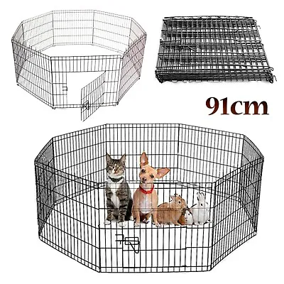 91cm Pet Dog Playpen 8 Panel Metal Puppy Enclsoure Cage Fence Play Pen Outdoor • £29.25