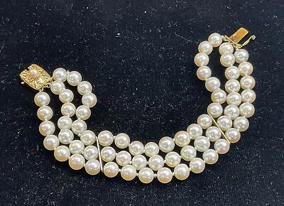 Mikimoto 18K Gold 3 Strand Pearl 6 3/4 Inch Bracelet (SEE DESCRIPTION) • $2500