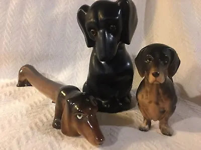 Vintage Lot Of 3 Realistic Dachsund Dog Figurine Salt And Pepper Shaker • $21