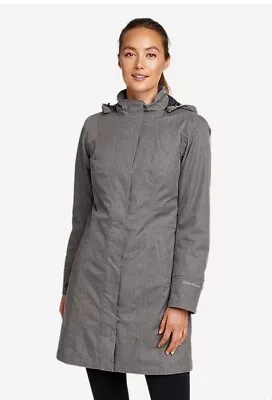 Eddie Bauer Women Girl On The Go Insulated Trench Rain Coat Dk Gray No Hood SM • $49.99