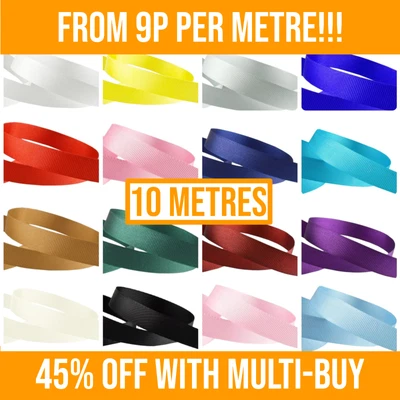 £2.19 • Buy 10 Metres - Grosgrain Ribbon Rolls - 6mm 10mm 15mm 25mm 38mm Widths