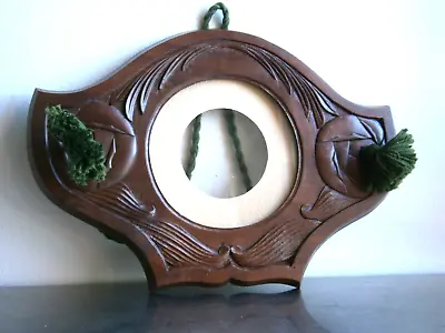 Photo Frame Art Deco Wood Walnut Carved Roses Stylized 1930 View Round Antique • $95.63