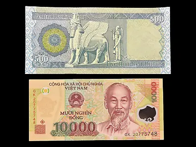 Vietnam 10000 Dong Banknote & Iraq 500 Dinars Bill Currency Money • $5.49