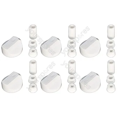 6 X Fully Universal Cooker Oven Hob White Control Knobs & Adaptors - Fits Al • £7.49