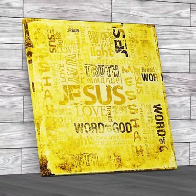 Jesus Christian Sayings Square Yellow Canvas Print Large Picture Wall Art • £22.95