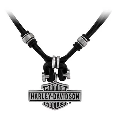 Harley-Davidson Men's Vintage B&S Hardware & Leather Loop Necklace - Steel • $89.95