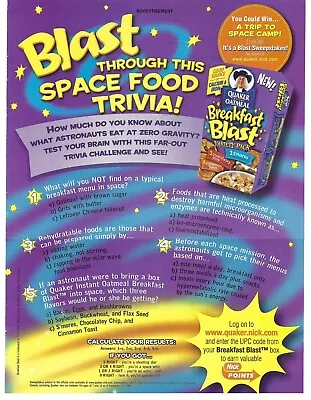 2004 Quaker Oatmeal Breakfast Blast Trivia Vintage Magazine Print Ad/Poster • $9.90