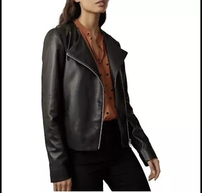 Witchery Black Leather Jacket Minimal Biker Size 8 • $150