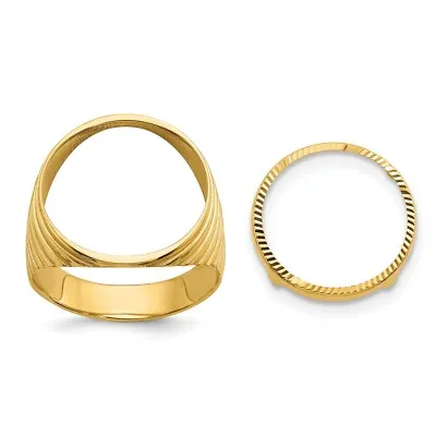 14k Yellow Gold Mens Polished & Diamond-cut Ribbed Edge 16.5mm Coin Bezel Ring • $728.99