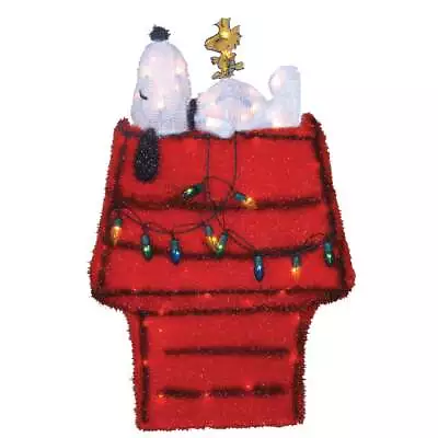 Peanuts 26 In. LED Snoopy & Woodstock On Doghouse Holiday Yard Art 36257 Peanuts • $37.19