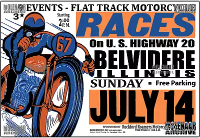 Vintage Motorcycle Flat Track Race Poster - Belvidere Illinois 1946 • $17.99