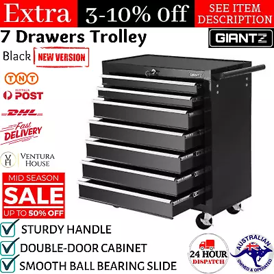 Tool Chest & Trolley Roller Cabinet 7 Drawers Cart Mechanic Toolbox Storage Blac • $203.22