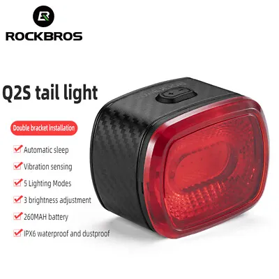 ROCKBROS Rechargeable Bicycle Light Smart Bike Brake Light MTB Cycling Taillight • $21