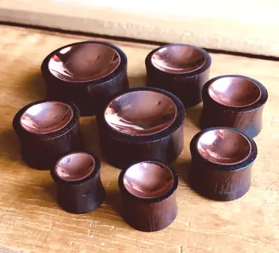 PAIR Concave Copper Tin Sono Wood Plugs Organic Gauges Earlets - Double Sided! • $17.95