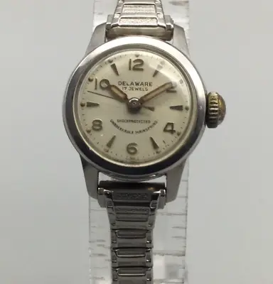 Vintage Delaware Watch Women Silver Tone 17 Jewels 20mm Stretch Band Manual Wind • $42.49