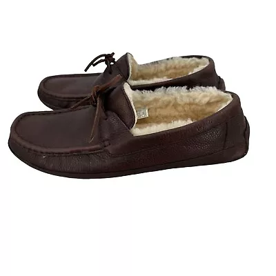 UGG Byron 5161 Mens 12 Moccasin Driving Loafer Slippers Brown Leather Sheepskin • $35.99