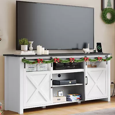 Farmhouse TV Stand With Power Outlets For 75/70/65 Inch TV Entertainment Center • $215.98