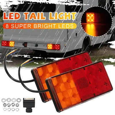 $34.67 • Buy Pair 12V 8LED Trailer Tail Light Plug Wire Kit For Caravan UTE Truck Lorry +PLUG