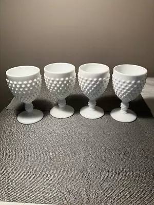 Hobnail Footed Milk Glass Goblets 5 1/2  (4) Available *PLEASE READ DESCRIPTION* • $5