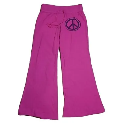 Vanity Pink Pajama Pant Wide Leg Elastic Lounge Peace Retro PJ Bell Bottom Small • $12
