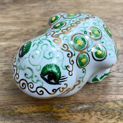 Ceramic Pottery Miniature Frog White Green Swirl And Gold • $14